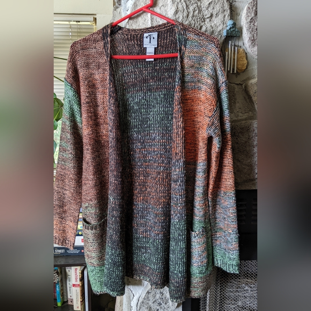 Rain + Rose Multicolor Fall Ombre Open Front Cardigan Sweater.